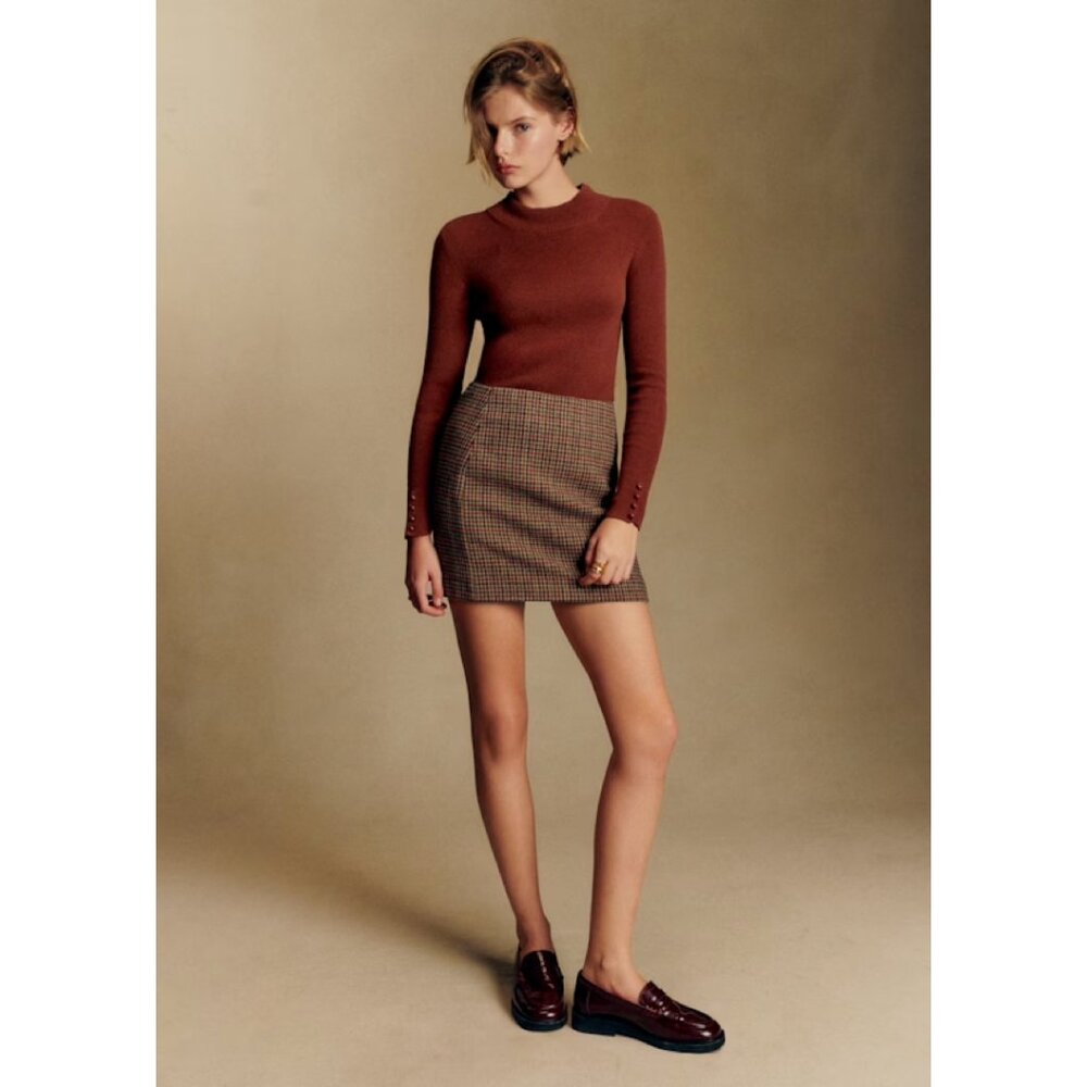 Sezane Brown and Tan Mini Skirt